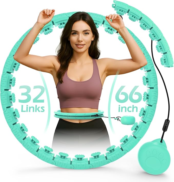Weighted Hula Circle with 32 Links(66 Inch), Sweet Weight Ball, for Adults Weight Loss, Infinity Fitness Hoop Plus Size, for Women Smart Exercise Equipment