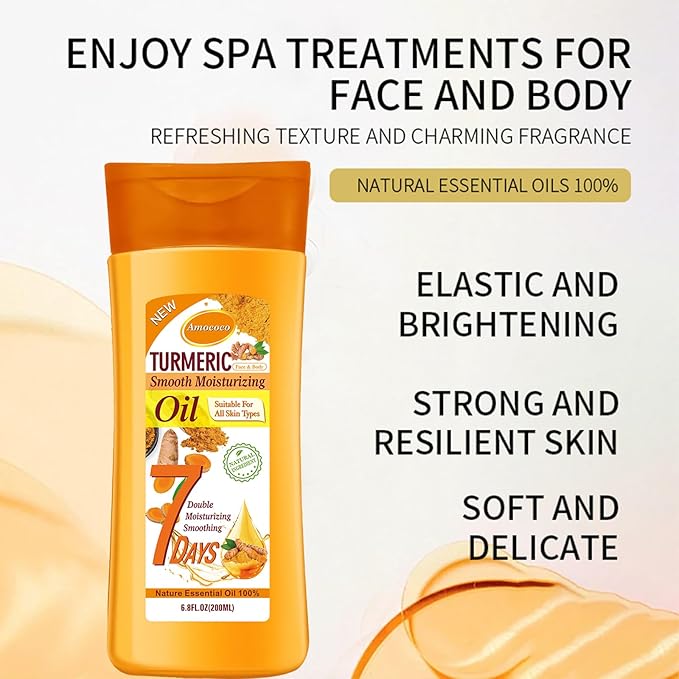 2 Packs Turmeric Oil, Natural Moisturizing Nourishing for Face and Body, Vitamin E Body Oil, Anti-aging, Wrinkle Skincare Essential oil for All Skin Types, 200ml*2