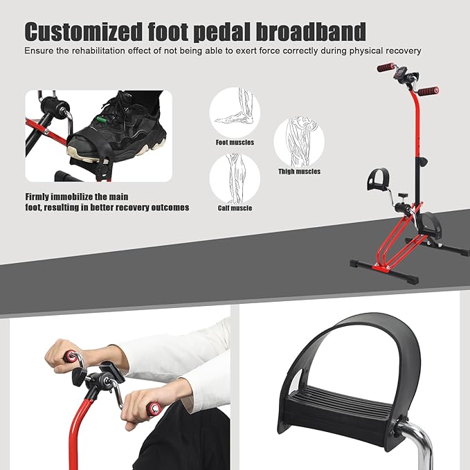 Pedal Exerciser Bike Rehabilitation Trainer for Seniors, Hand Arm Leg Knee Peddler, Adjustable Home Pedal Exercise Bike for Upper & Lower Limb, Total Body Fitness Equipment
