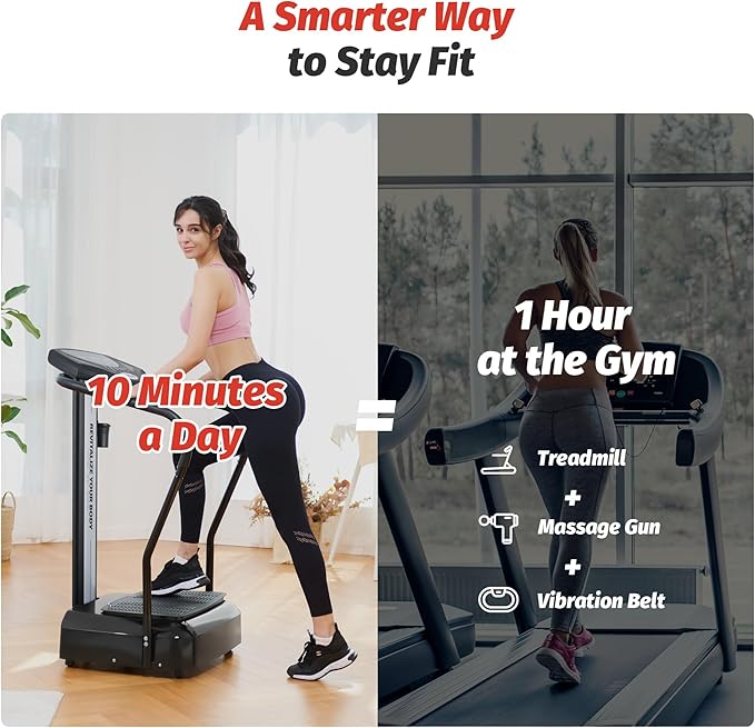 ZELUS Vibration Plate Exercise Machine with Handles, Vibration Plate for Lymphatic Drainage with 2 Resistance Bands (3 Preset Modes 99 Levels)