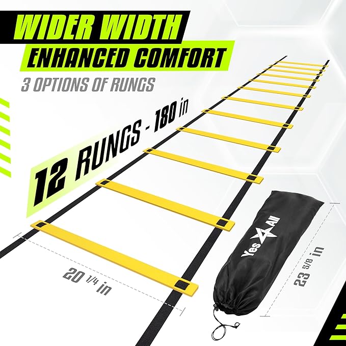 Yes4All Agility Ladder – Adjustable Speed & Agility Training Equipment for All Ages – Durable, Portable, Multiple Combo Sets Available