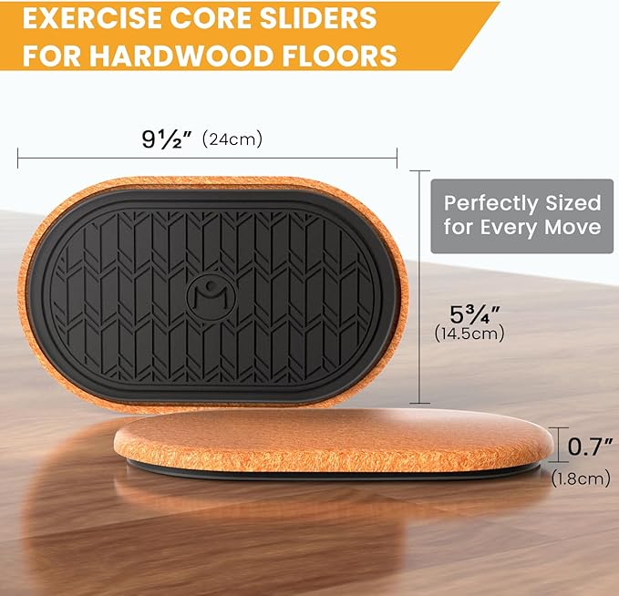 MUYOS Sliders for Working Out, 2 Pairs Exercise Core Sliders – Oval (9-1/2" x 5-3/4") & Round (7"), Sliding Discs for Strength Training, Abdominal & Core Workouts on Hardwood Floors, Protects Floors W