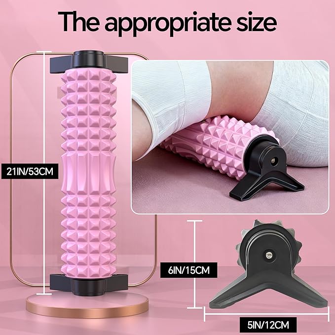 Foam Roller with Detachable Stand, 18” Deep Tissue Massage Roller, Beginner-Friendly Support Design for Muscle Recovery, Home Workout & Fitness - Pink