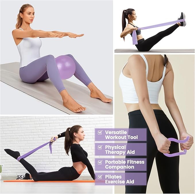 JITUIHOM Home Pilates Essentials Kit for Women - Complete Pink Equipment Set with 9 Inch Yoga Ball, Figure 8 Resistance Band, Bands & Accessories, Ring for Beginners Workouts