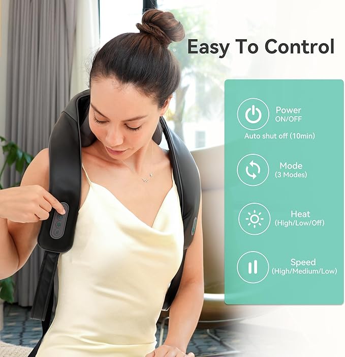 Snailax Cordless Neck Massager with Heat for Pain Relief Deep Tissue, 4D Kneading, Mothers Day Gifts, Rechargeable Shiatsu Back Neck Massager for Neck, Shoulders Back