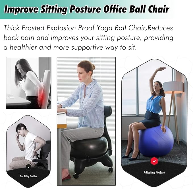 Active Sitting Exercise Ball Chair, Adjustable Posture Ball for Desk/Heavy Duty Pilates Ball for Chair Back with Rolling Wheel, Protection Legs/Spine Sensory Ball Chairs(Purple)