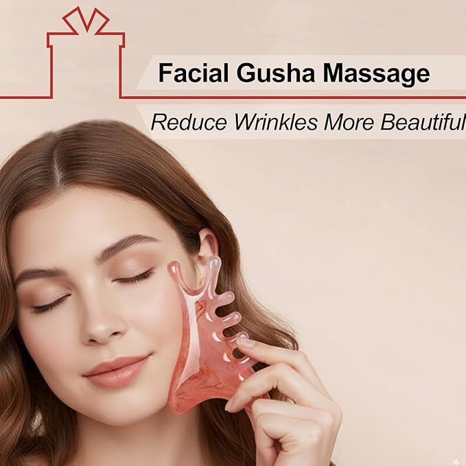Premium 6 in 1 Head Scalping Massage Tool Comb for Hair|Head|Face|Eye|Neck|Resin Whole Body GuaSha Tool|Vintage Gift Package Relieve Stress Stay Young Home Massage Time-Penny Saver (Resin Pink)