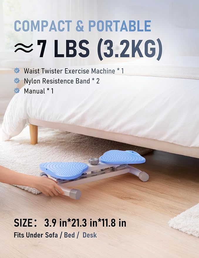 Waist Twister Machine for Body Toning, Fat Burning, Supports 300 lbs, Noiseless, Anti-Slip, Compact Portable for Home, Gym, Apartment, Office