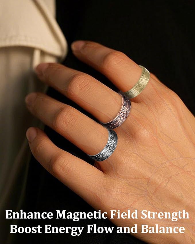 BioMag Magnetic Lymphatic Drainage Ring Set, 3 Pcs 99.99% Pure Copper Rings for Women with 3500 Gauss Magnets, Adjustable Size, Floral Branch and Leaf Pattern