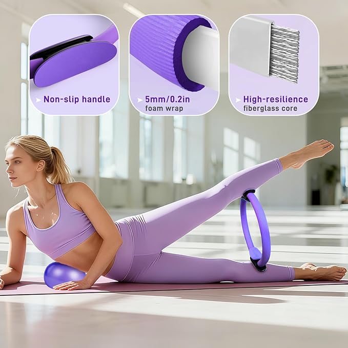 Pilates Ring Set 15 PCS, Home Pilates Essentials Kit for Women, 12" Pilates Ring and 9" Ball Set, Pilates Kit with Ankle Weights 2LB, Resistance Bands, for Toning & Better Me Gifts