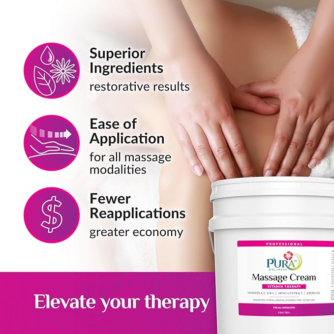 Vitamin Therapy 5 Gallon Massage Cream, Vitamin E, Professional, Massage Therapy, Deep Tissue, Unscented, Hypoallergenic, Natural Ingredients, Skin Hydrating, Moisturizing, Muscle Relief