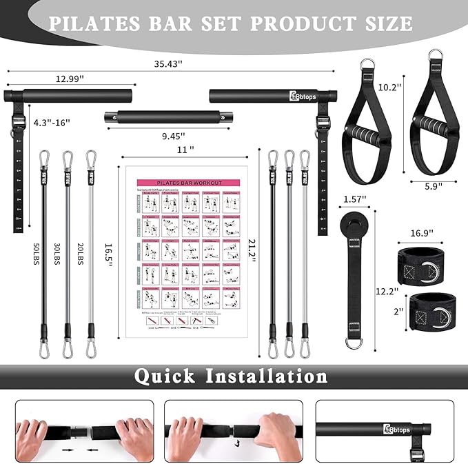 Pilates Bar Kit with Resistance Bands,Pilates Bar with Stackable Bands Workout Equipment for Legs,Hip,Waist and Arm,Exercise Fitness Equipment for Women & Men Home Gym Yoga Pilates