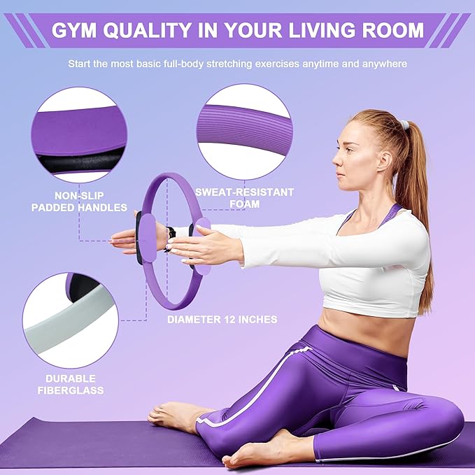 18-Piece Home Pilates Essentials Kit for Women - Complete Workout Equipment Set with Resistance Band, Yoga Ball, Ring, and Anti-Slip Socks (Pink)