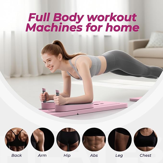 Multifunctional Pilates Board, Pilates Reformer Sets 7-in-1 Foldable Pilates Reformer Machine for Home Workout with Timer, Phone Holder, Push-up Bar, Ab Board, 330LBS Capacity Portable Set