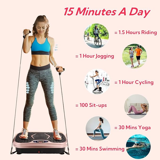 TLSUNNY Vibration Plate,3D Shake Board,Power Workout Platform,Full Body Shaping,Weight-Loss Exercise Machine for Lymphatic Drainage,W/2 Resistance Bands, Acupressure Foot Pedal&Remote Control