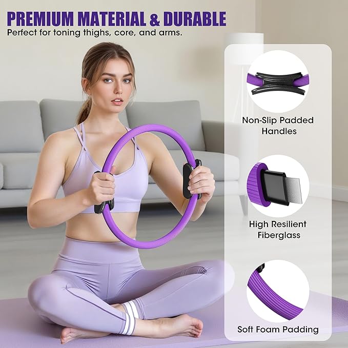 ROSAPOAR Pilates Essentials Kit for Women, Pilates Ring Set - 14" Magic Circle with Yoga Ball & Resistance Bands – Pilates Kit for Home Workouts, Toning & Core Sculpting Pilates Equipment