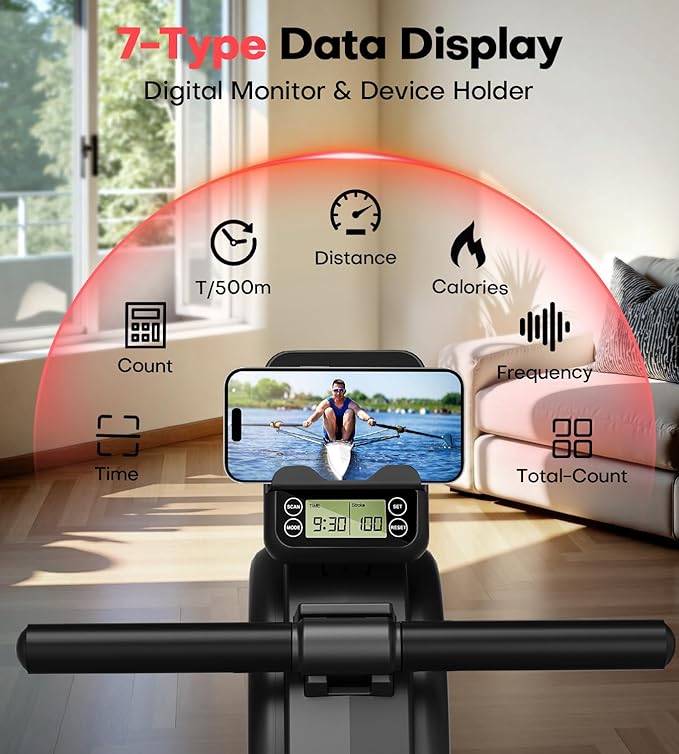Rowing Machines for Home, 16/32-Level Adjustable Resistance, Magnetic Rowing Machine with App Supported, 350/400 LB Weight Capacity, Upgraded Dual Slide Rails with LCD Data Display Screen