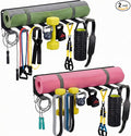BreezeHug 2 Pcs Gym Wall Mount Storage Rack 8 Hook Heavy Duty Metal Home Gym Organizer for Resistance Band Jump Rope Barbell Accessories Multipurpose Fitness Equipment Storage, Carabiners Include