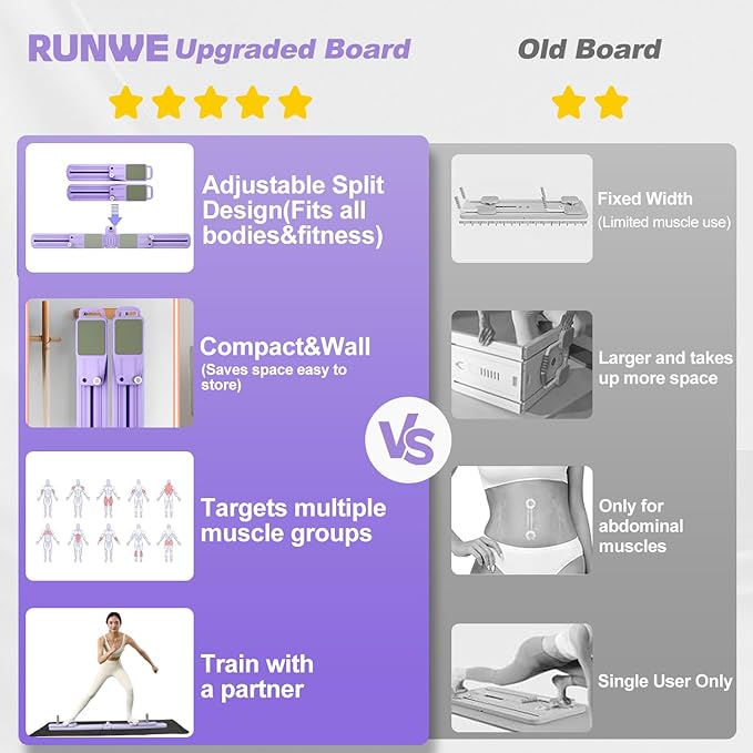 Upgraded Split Pilates Reformer Board - Foldable Pilates Board with Resistance Bands & Handrail, Multifunctional Rebound Abdominal Board Ab Trainer, Pilates Machine Full Body Workout at Home