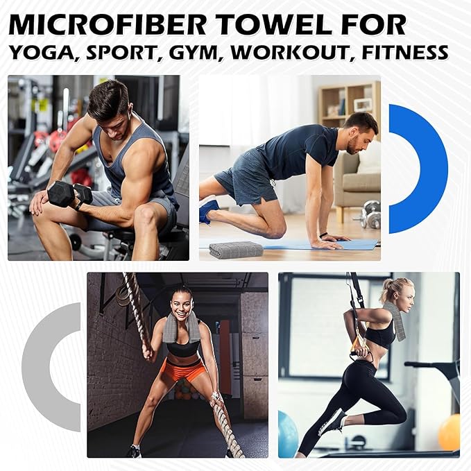 HOMERHYME Microfiber Workout Towels, 10 Pack Gym Sweat Sports Towels, 16 x 27 Inch Quick Dry Hand Towels, Absorbent Grey Towel for Home Yoga Fitness Spa Camping, Gym Accessories for Women Men