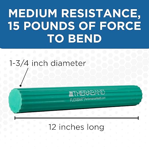 THERABAND FlexBar, Tennis Elbow Therapy Bar, Relieve Tendonitis Aches & Improve Grip Strength, Resistance Bar for Golfers Elbow & Tendinitis, Green, Medium, Intermediate