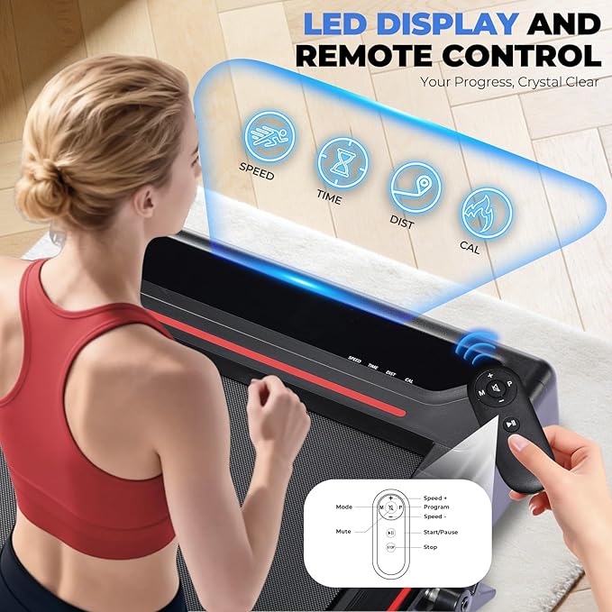 GORISE Walking Pad Treadmill with Adjustable Height Handle Bar and Incline, 3HP Quiet Foldable Under Desk Treadmill, Portable Treadmills for Home 350LBS with Remote Control LED Display