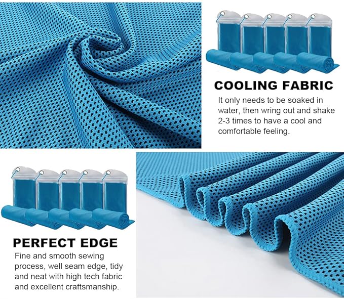 Pack of 20 Cooling Towel 40x12'' Ice Towel for Neck and Face Microfiber Chilly with Bag Breathable Yoga Gym Stay Cool Towels Sweat Rag for Workout Running Camping Pilates Beach, Light Blue