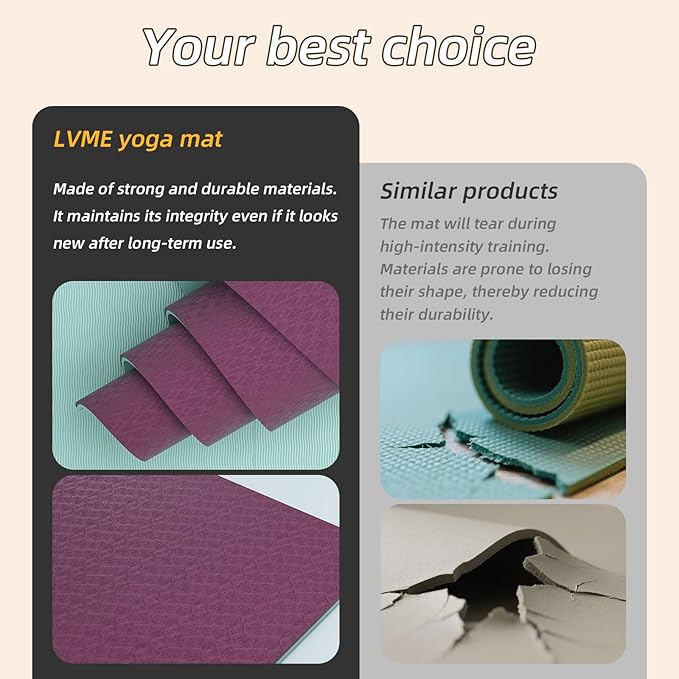 Yoga Mat Non Slip, Anti-Tear 1/4 Thick TPE Yoga Mats for Women and Men, 72"x24" Exercise & Fitness Mat with Carrying Strap, Workout Mats for Yoga, Pilates and Floor Exercise