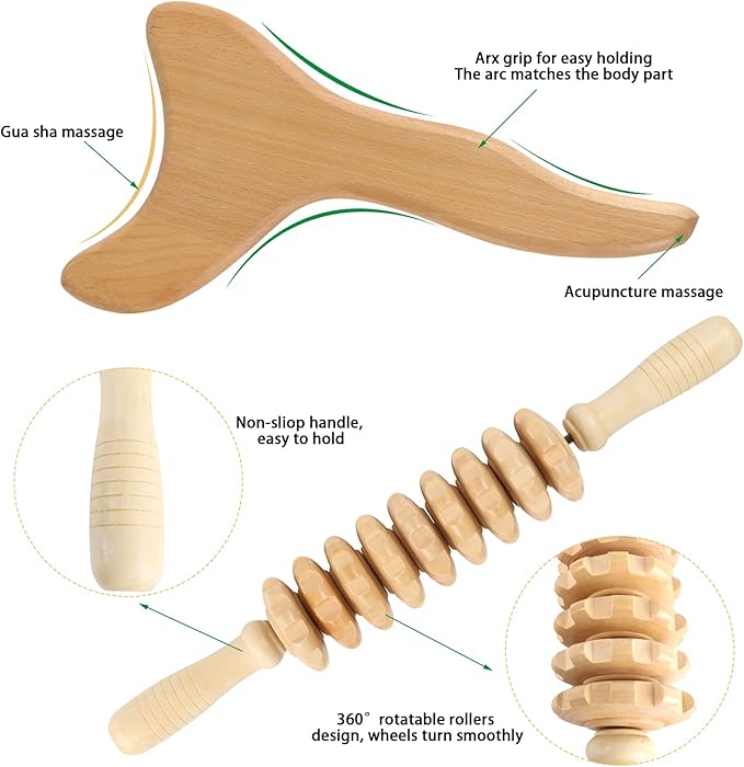 2 Pcs Wooden Gua Sha Tools Lymphatic Drainage Tool, Machomby Wood Therapy Massage Tools Manual Gua Sha Tools Anti Cellulite Massage Tool for Gua Sha Massage, Maderotherapy, Body Sculpting