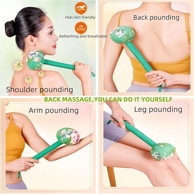 Mugwort Massage Hammer, Massage Tools Back, Shoulder & Body - Handheld Percussion Therapy Tool with US Design Patent, (Toffee Pink, Olive Green)