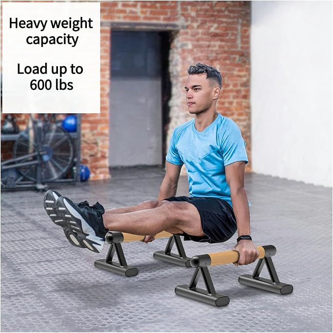 SELEWARE Wood push up bars Parallettes bars Anti-slip Handstand Bars for Calisthenics, Fitness, Floor workouts Solid Wood with Sturdy Metal Bracket, Support 600 lbs