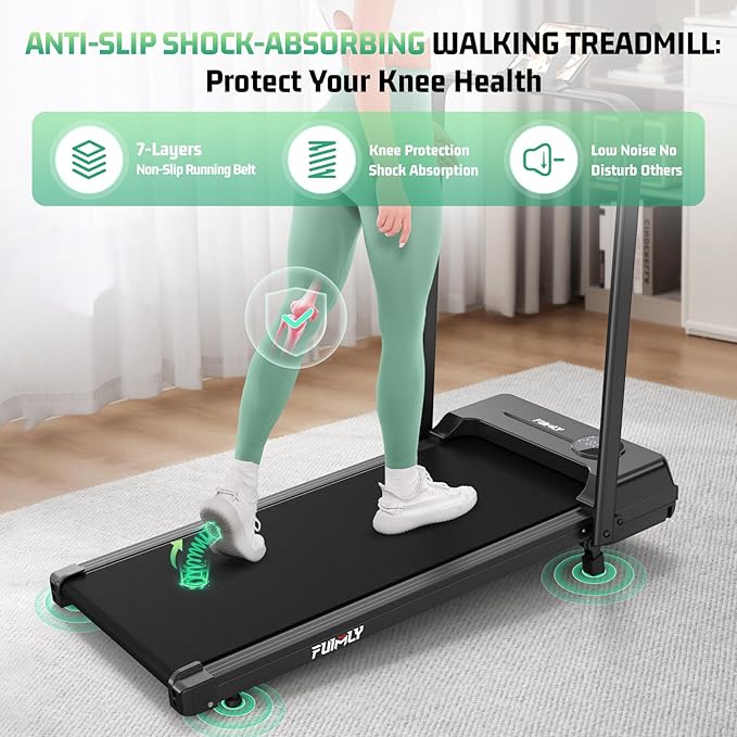 FUNMILY Upgrade Walking Pad Folding Treadmill with 12%/15% & Handle Bar, 3.5HP Foldable Under Desk Compact Treadmills for Home/Office/Gym, 400+lb Capacity, Shock Absorption