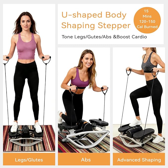 Lateral Rocking Fitness Stepper for Home Workout, Low-Impact Rock Stepper Protects Knees & Joints, Portable Compact Side-to-Side Stepper for Legs, Glutes & Abs Training