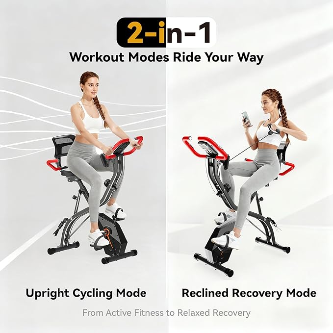 Foldable Exercise Bike Stationary Bikes for Home, 5 IN 1 Indoor Workout Bike, Cycling Bike with 16-Level Quiet Magnetic Resistance, 6.6 LBS Flywheel and 300LBS Capacity for Senior and Home Workout