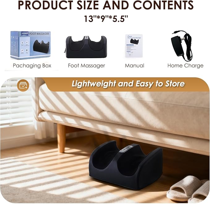 Foot Massager with Heat, Electric Foot and Calf Massager with Roller, Deep Tissue Massage for Plantar Fasciitis, Neuropathy & Pain Relief, Gifts for Women & Men(Black)