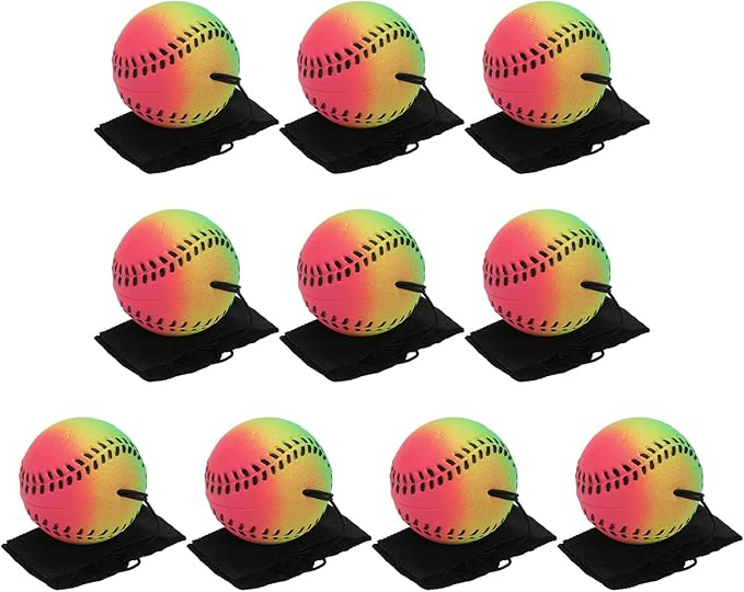 PATIKIL 2.5 Inch Sports Wrist Ball, 10Pcs Baseball Rubber Rebound Wristband Wrist Return Ball Sport on A String for Exercise Play, Mixed Colors