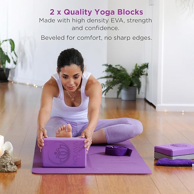 NOLAVA Yoga Mats & Complete Sets - TPE, Non-Slip - Includes Mat, Blocks, Strap, & More (6pc or 7pc Sets) - For Pilates, Yoga & Fitness
