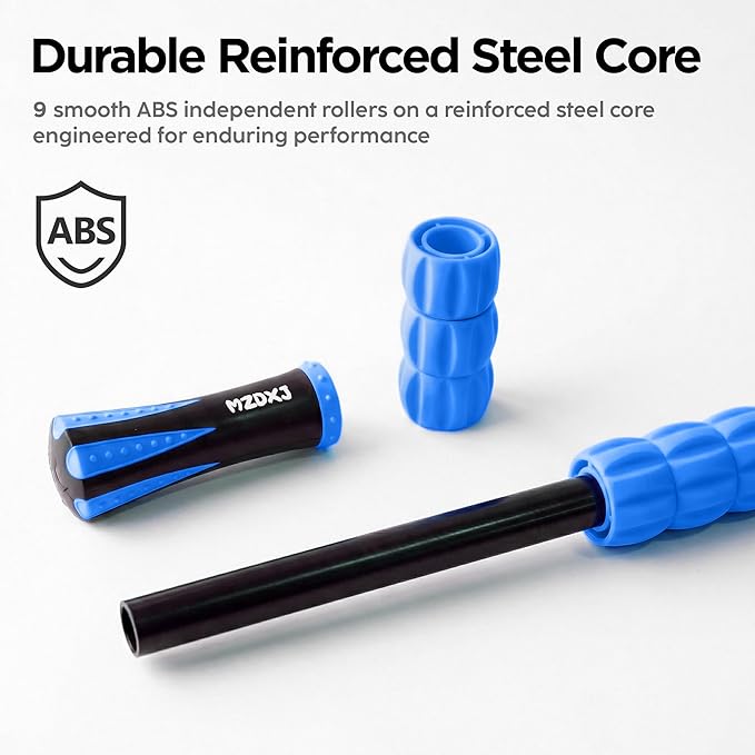 Muscle Roller & Massage Roller Stick for Athletes - Lymphatic Drainage Support, Relieves Muscle Soreness, Cramping & Tightness - Targets Legs, Arms, Back & Calves （Blue - 18inch）