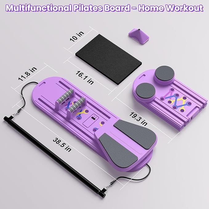 Portable Pilates Reformer Board, Professional Foldable Multi-Purpose Pilates Board for Full Body Workout, Home Pilates Training Equipment Sliding Board, ‌Lavender Purple