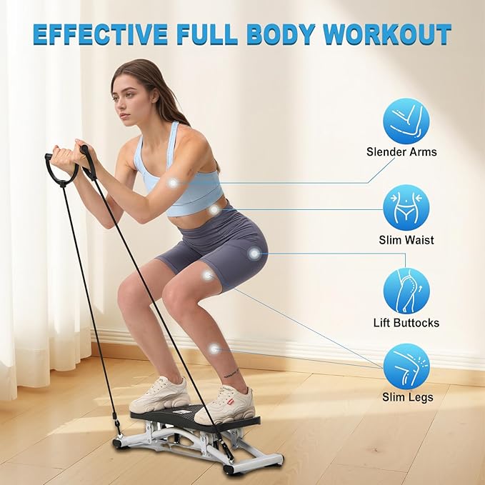 HOTSWEAT Balance Board, Ski Balancing Machine with 300 LBS Weight Capacity, Slide Stepper Stimulated Ski with Resistance Bands, Portable Balance Trainer for Full Body Workout