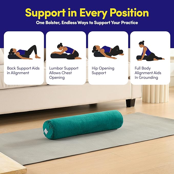 Meditation Cushion Bolster Pillow for Restorative Yoga – Supportive Cushion for Meditation, Pilates, and Relaxation – Filled with Buckwheat Hulls - Removable Cover