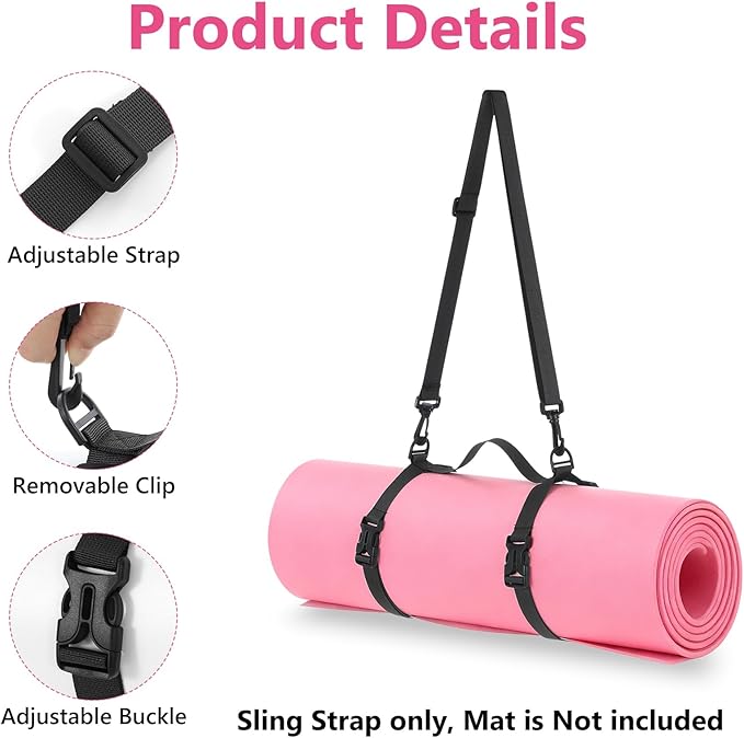 Yoga Mat Carrying Strap, Portable Yoga Mat Carrier Picnic Blanket Holder with Adjustable Shoulder Strap & Handle, for Festivals Picnics Camping Motorcycle Bedroll Pilates, for Women Men (Black)