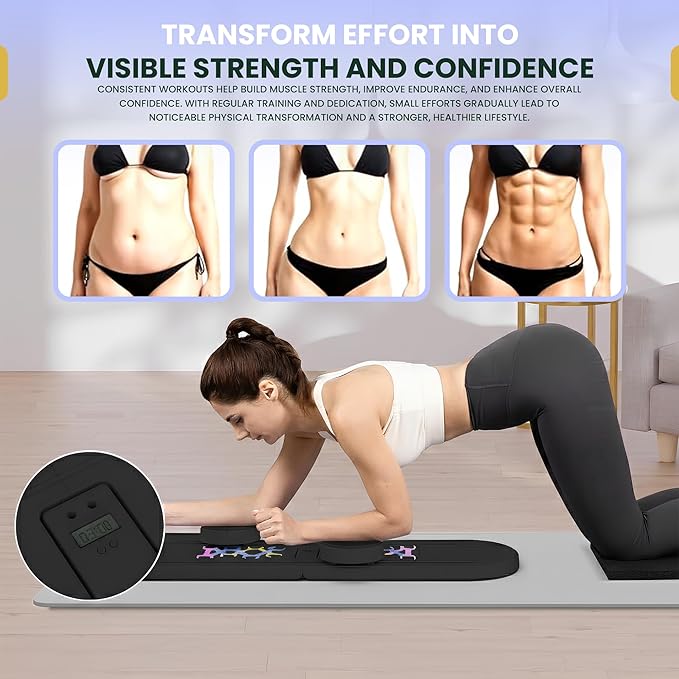 Pilates Board, 9 in 1 Multi-Purpose Foldable Pilates Reformer Set, Portable Pilates Reformer Board with Yoga Socks & Resistance Bands, Best for Women Fitness & Exercise at Home Pilates Workout Board