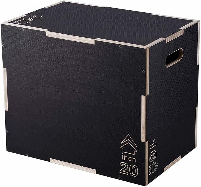 Plyometric Jump Box 3-in-1, 24/20/16 Inch Wood Plyo Box, Fitness Step Platform, Agility Training Box - Home Gym, Strength & Conditioning, Black