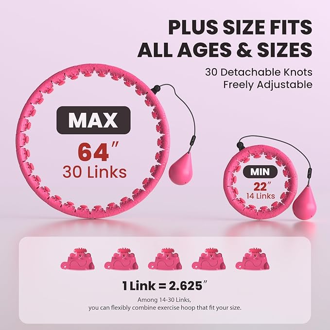 Weighted Infinity Exercise Hoop - 64in 30 Links Smart Hoop for Adult Weight Loss, Plus Size Low-Impact Fitness Hoop for Beginners & Women