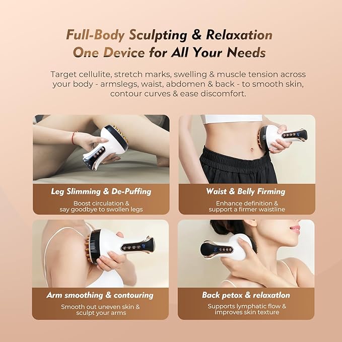 35-Speed Lymphatic Drainage Massager for Body Sculpting - 3-in-1 Anti-Cellulite Massage Device with Vibration, Heat & Microcurrent - Deep Tissue Skin Renewal Tool for Stomach, Arms & Thighs