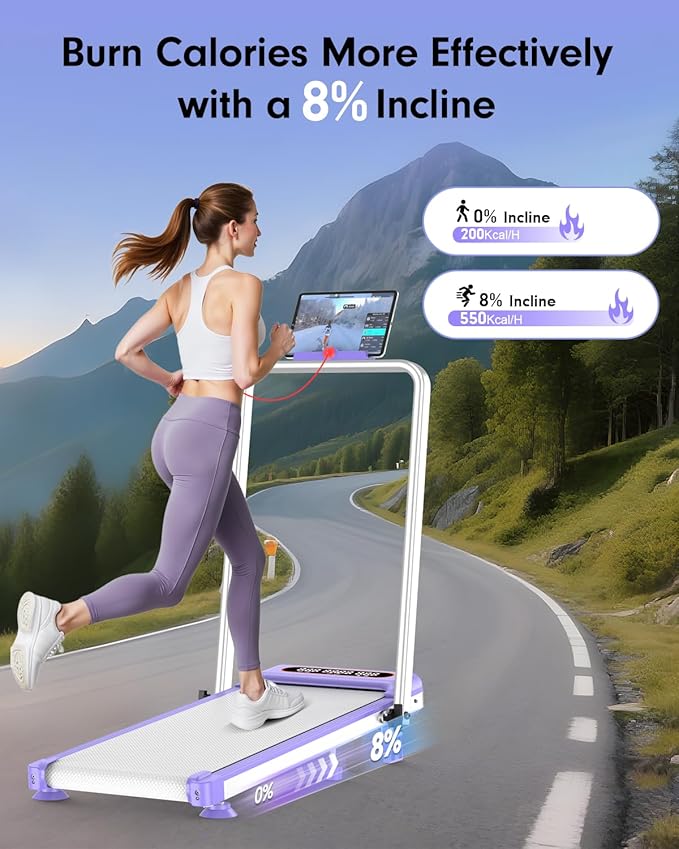 Walking Pad with 10% Incline & Handle Bar, Low Noise Walking Pad Treadmill for Home Small, Rayspace 3.5HP Treadmill with Incline, 4 in 1 Portable Compact Walking Pad with Incline/APP 350lbs