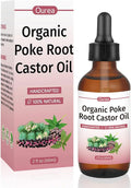 Poke Root Castor Oil Organic - 2 Fl Oz - Lymphatic Support Massage Liquid, Supports Boils, Fibroids, Cysts, Swollen Lymph Nodes, Breast & Joint Health, Natural Deep Tissue Relief Drops