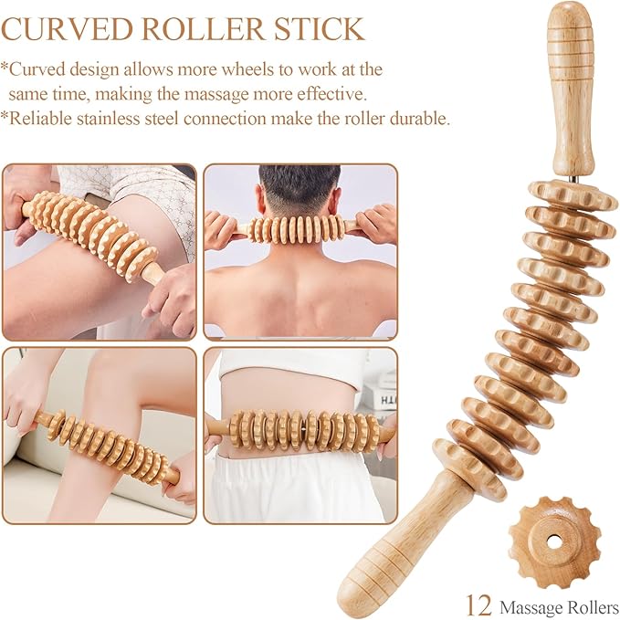 4Pcs Wood Therapy Massage Tools Lymphatic Drainage Massager Wooden Massager Body Sculpting Tools for Maderoterapia,Anti-Cellulite,Pain Relief(4-in-1 Massager)