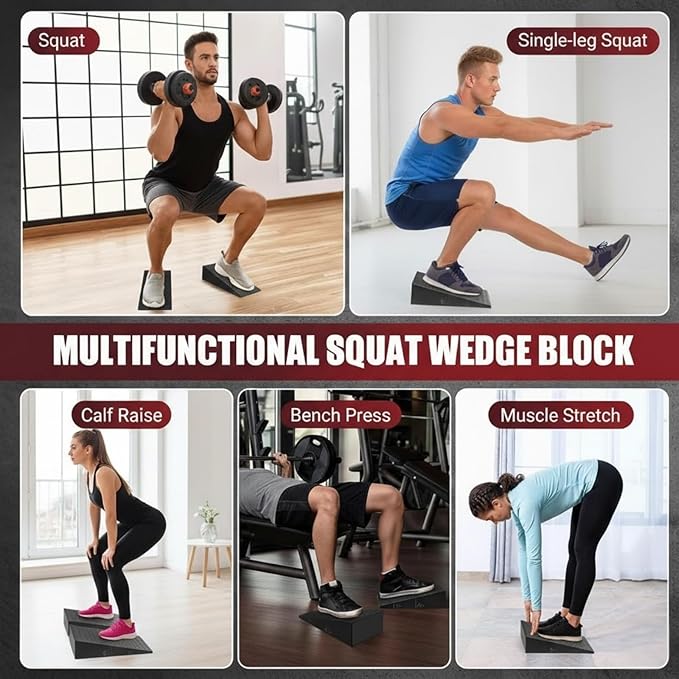 Slant Board for Calf Stretching & Squats – Non-Slip Heel Elevated Squat Wedge Block for Weightlifting, Squat Mobility & Performance | Workout Wedge to Improve Squat Form, Balance & Strength